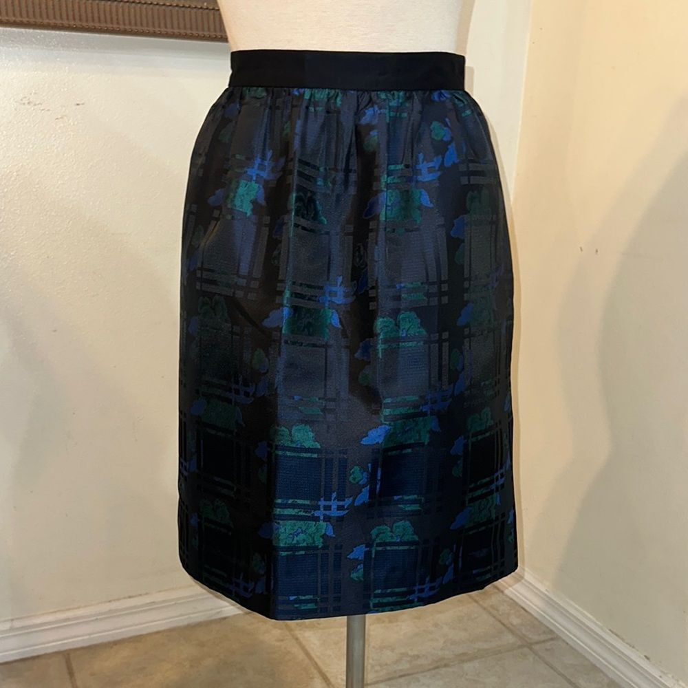 J. Crew Black and Blue Patterned Skirt